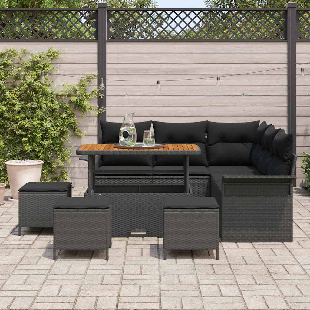 vidaXL Zestaw Sof na Ogród z poduszką z przechowywaniem 9 pcs Czarny