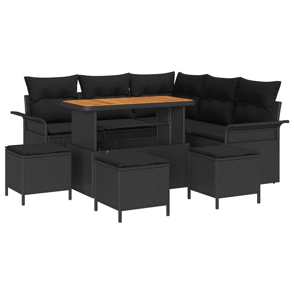 vidaXL Zestaw Sof na Ogród z poduszką z przechowywaniem 9 pcs Czarny