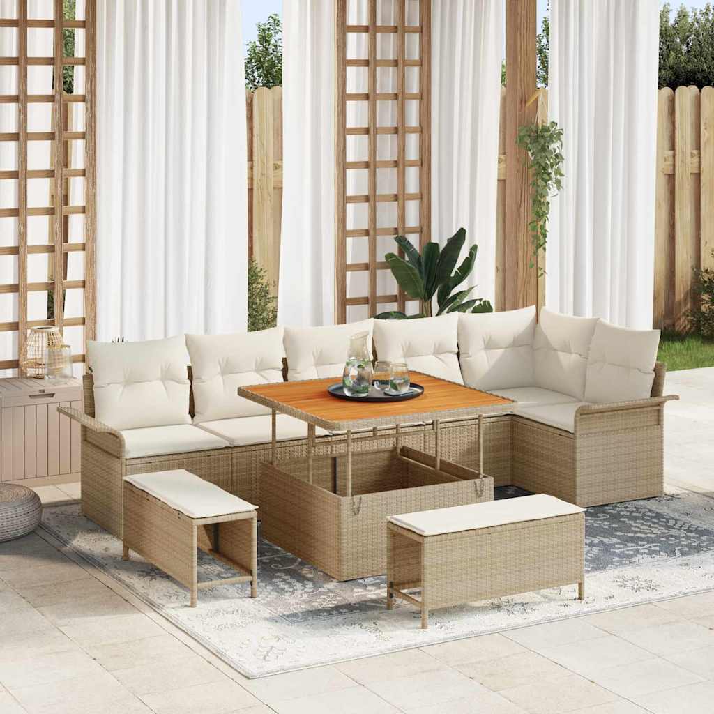 vidaXL Zestaw Sof na Ogród z poduszką 9 pcs Beżowy i kremowy