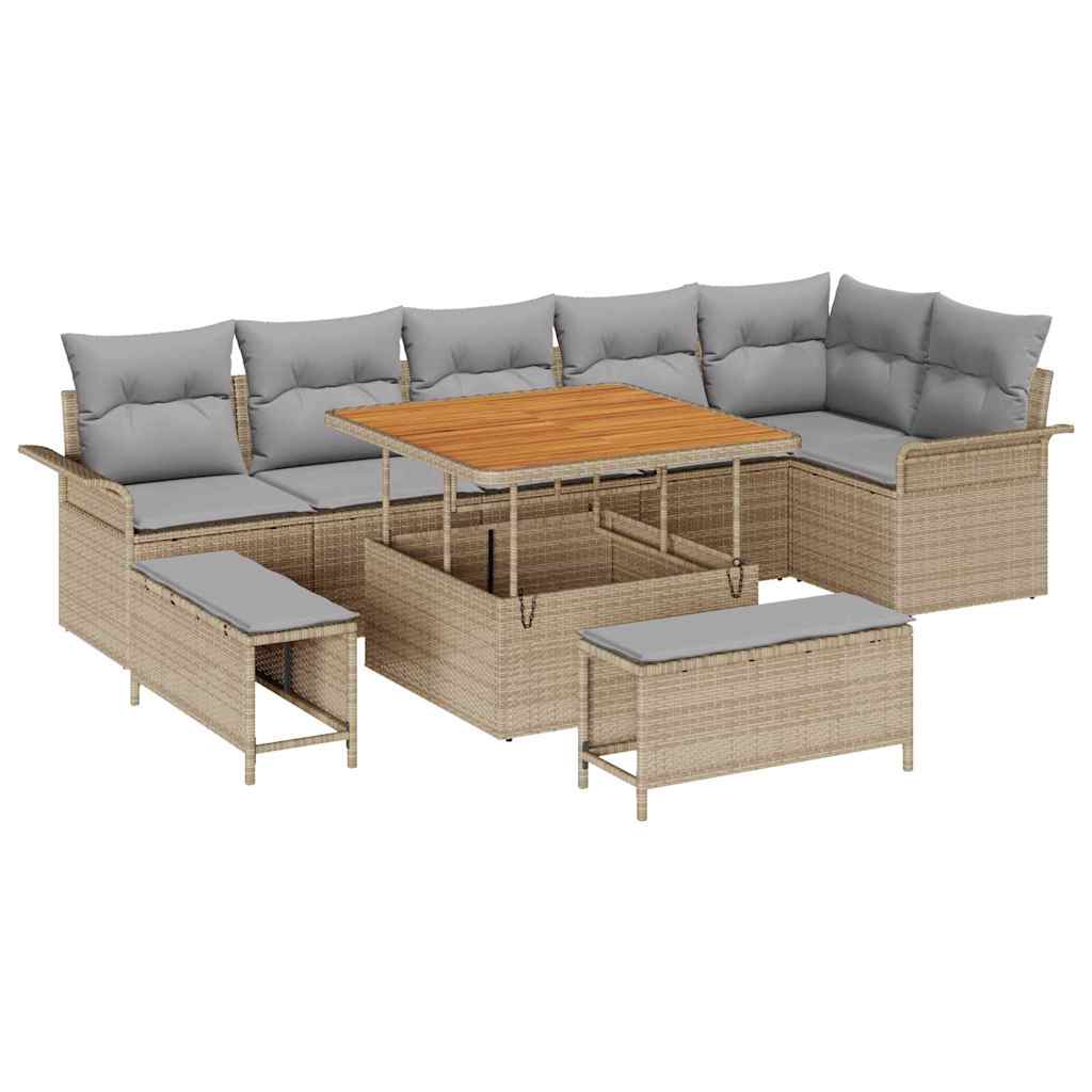 vidaXL Zestaw Sof na Ogród z poduszką 9 pcs Beżowy i jasnoszary