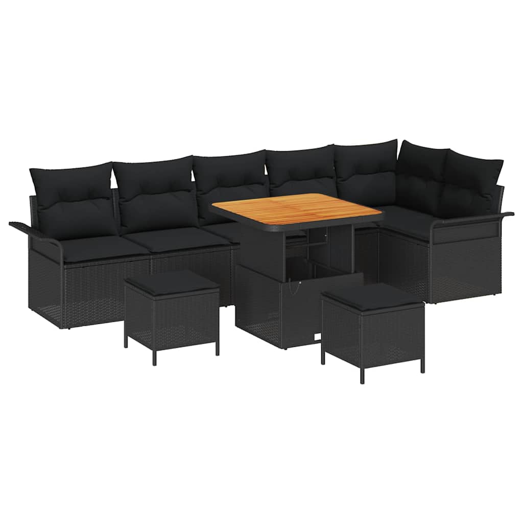 vidaXL Zestaw Sof na Ogród z poduszką z przechowywaniem 9 pcs Czarny