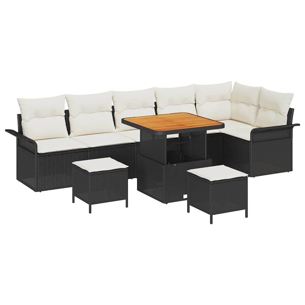 vidaXL Zestaw Sof na Ogród z poduszką 9 pcs Czarny i kremowy