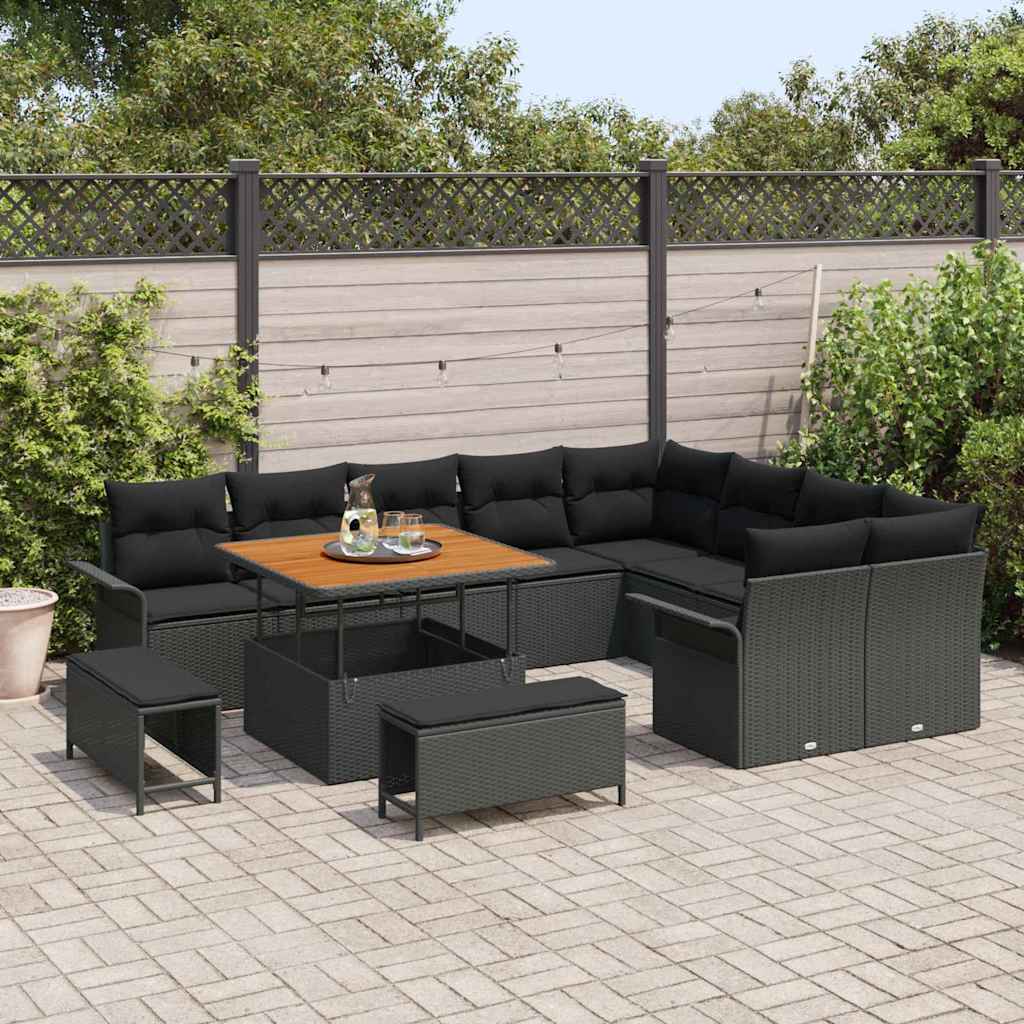vidaXL Zestaw Sof na Ogród z poduszką z przechowywaniem 12 pcs Czarny