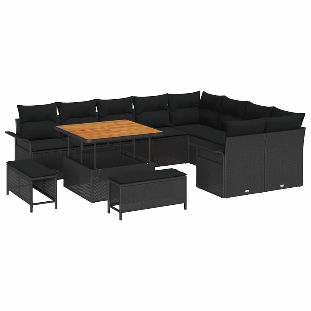vidaXL Zestaw Sof na Ogród z poduszką z przechowywaniem 12 pcs Czarny