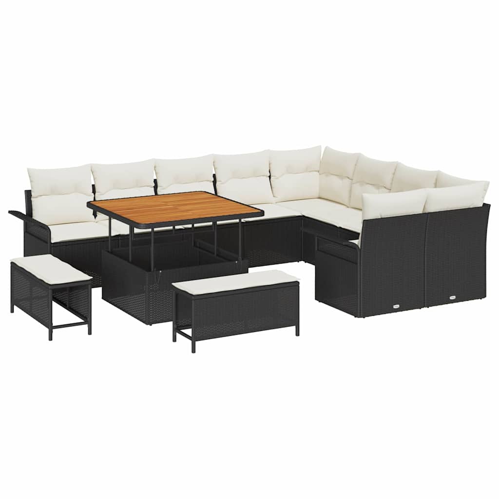 vidaXL Zestaw Sof na Ogród z poduszką 12 pcs Czarny i kremowy