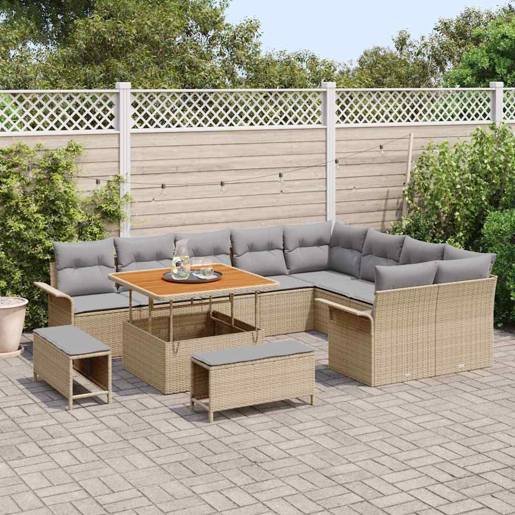 vidaXL Zestaw Sof na Ogród z poduszką 12 pcs Beżowy i jasnoszary