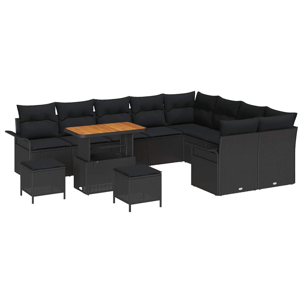 vidaXL Zestaw Sof na Ogród z poduszką z przechowywaniem 12 pcs Czarny