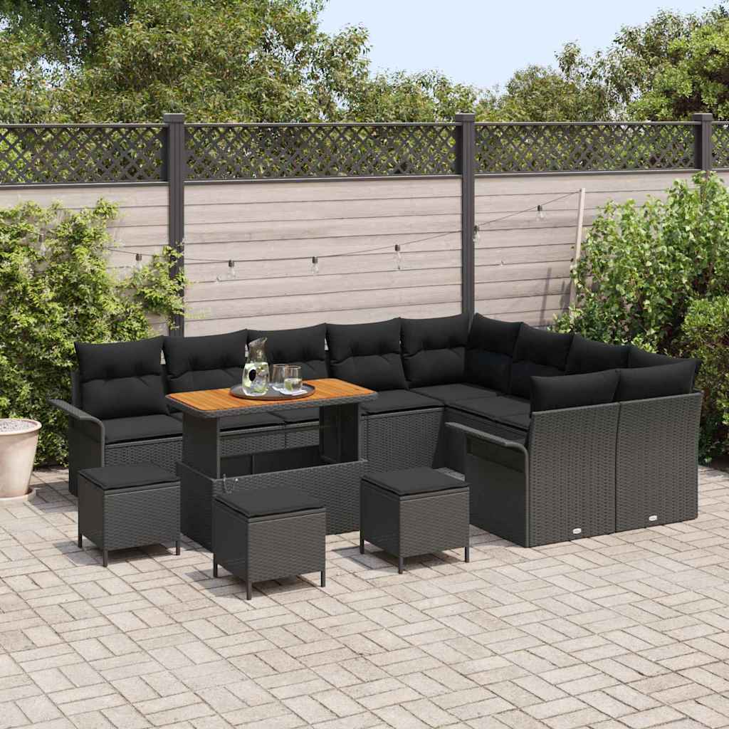 vidaXL Zestaw Sof na Ogród z poduszką z przechowywaniem 13 pcs Czarny