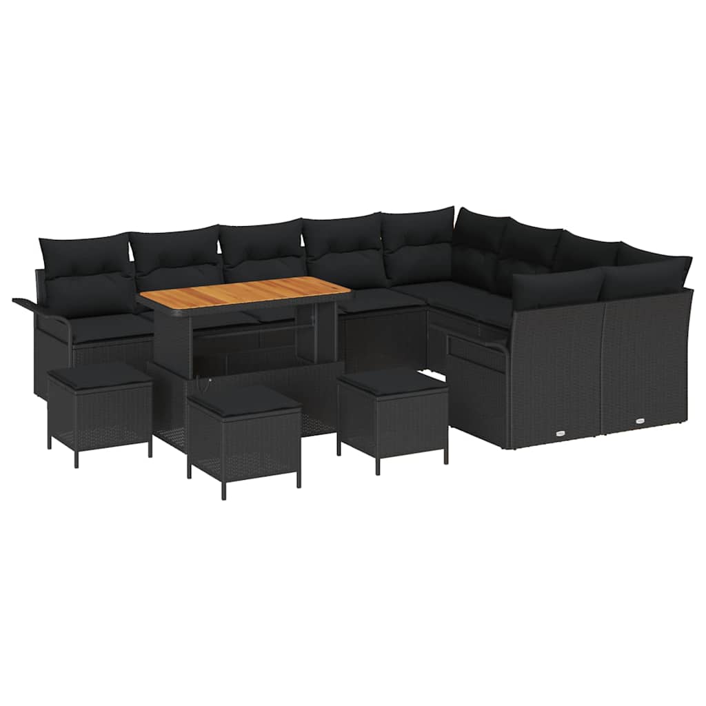 vidaXL Zestaw Sof na Ogród z poduszką z przechowywaniem 13 pcs Czarny