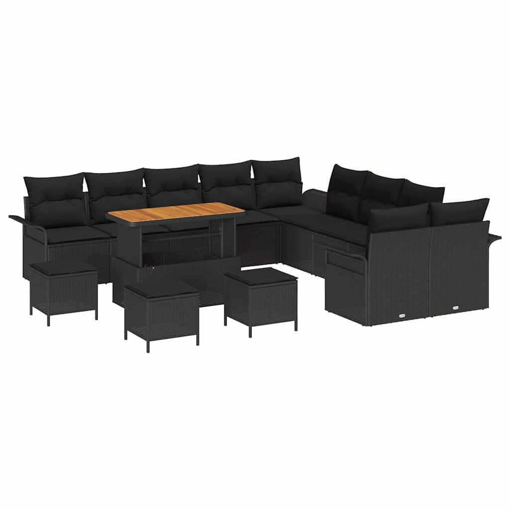 vidaXL Zestaw Sof na Ogród z poduszką z przechowywaniem 14 pcs Czarny
