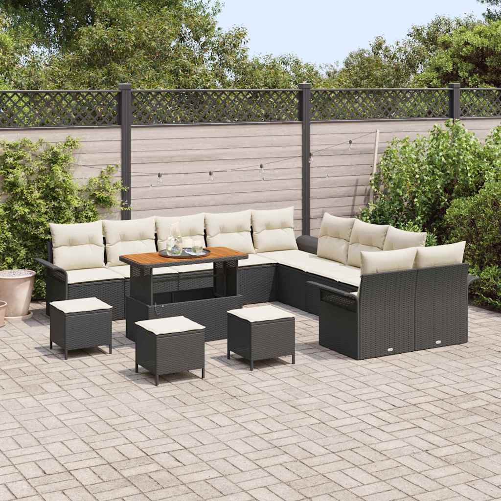 vidaXL Zestaw Sof na Ogród z poduszką 14 pcs Czarny i kremowy