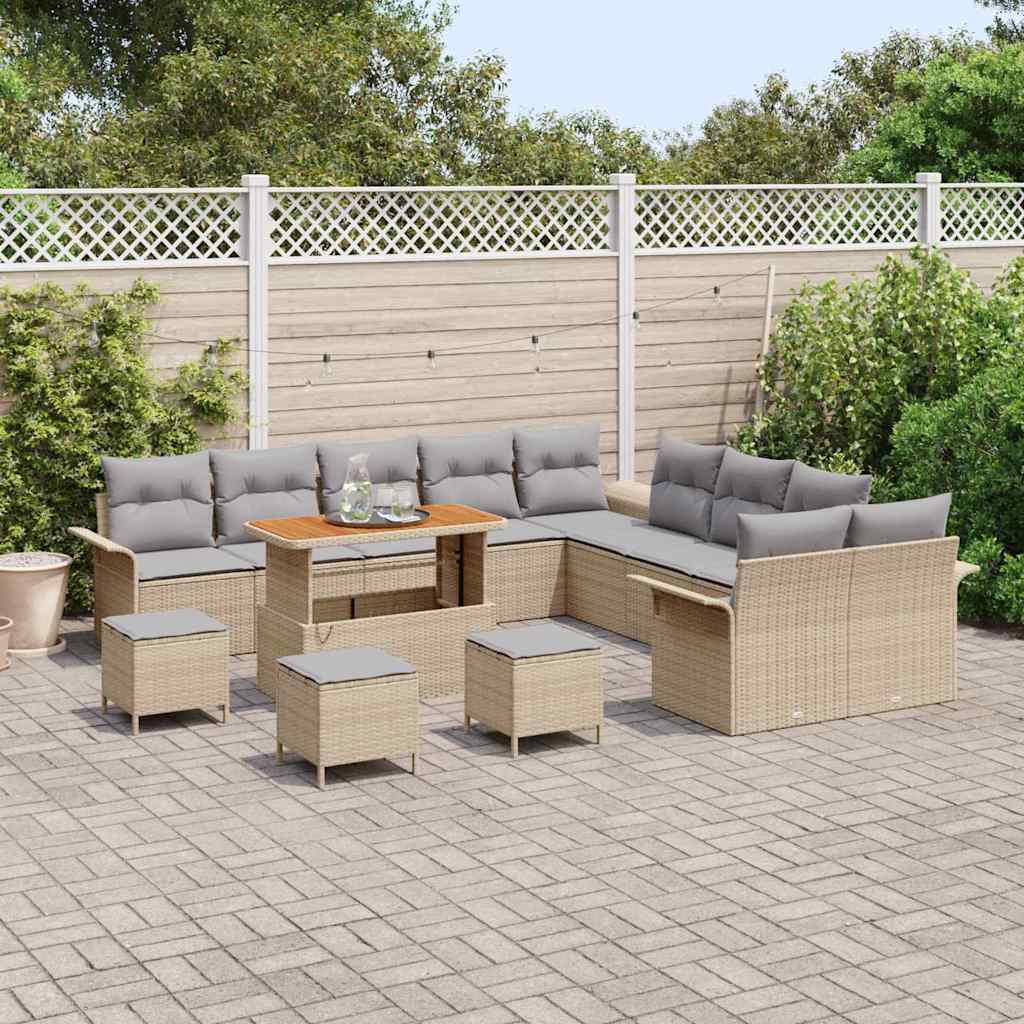 vidaXL Zestaw Sof na Ogród z poduszką 14 pcs Beżowy i jasnoszary