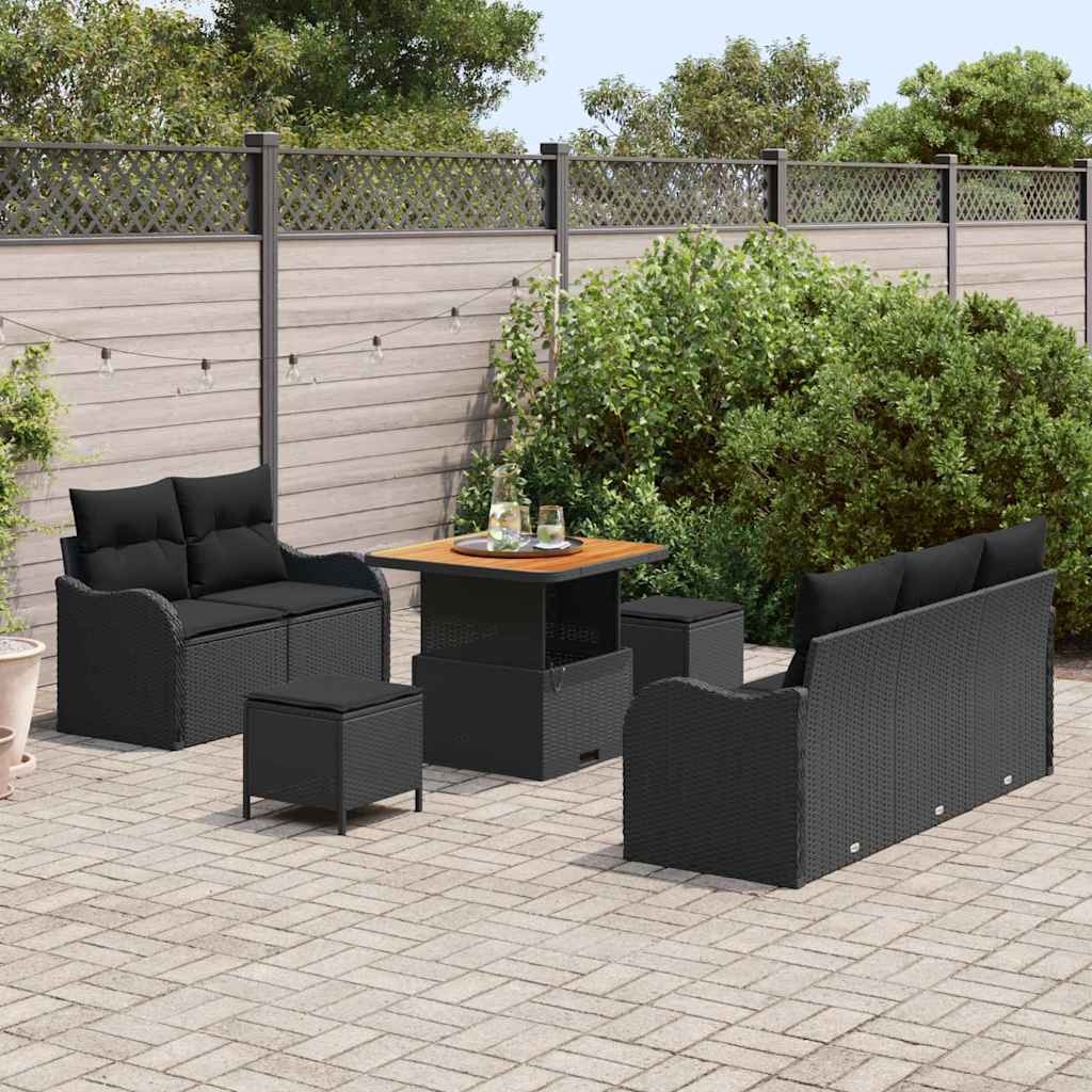 vidaXL Zestaw Sof na Ogród z poduszką z przechowywaniem 8 pcs Czarny