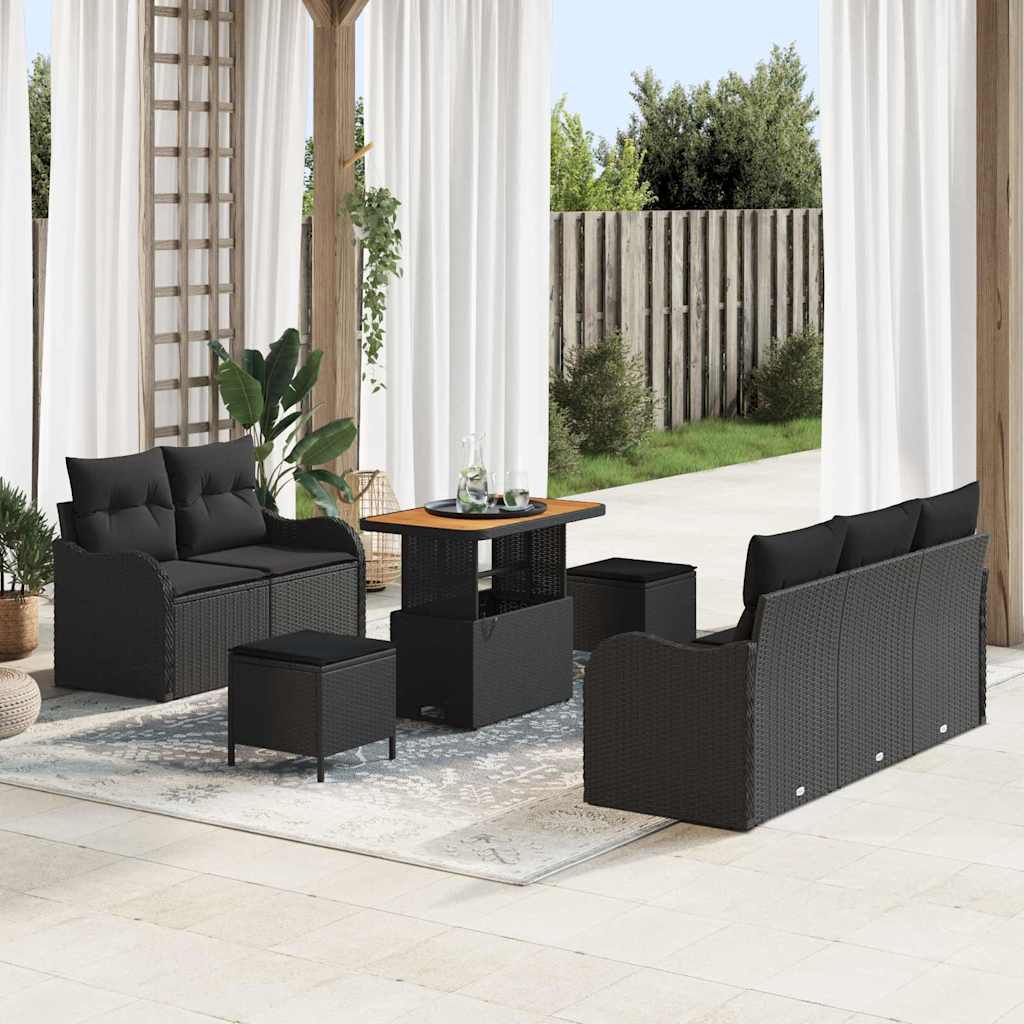 vidaXL Zestaw Sof na Ogród z poduszką z przechowywaniem 8 pcs Czarny