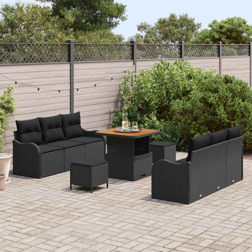 vidaXL Zestaw Sof na Ogród z poduszką z przechowywaniem 9 pcs Czarny