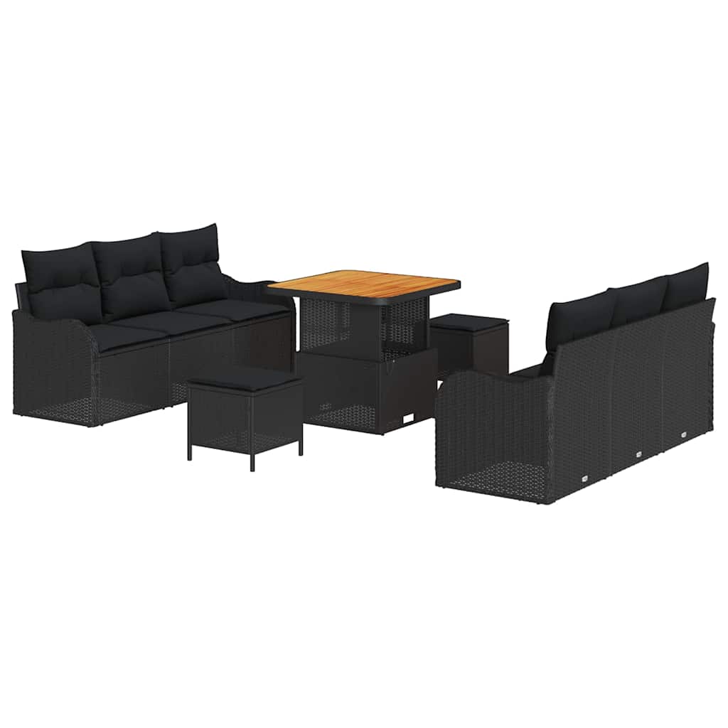 vidaXL Zestaw Sof na Ogród z poduszką z przechowywaniem 9 pcs Czarny