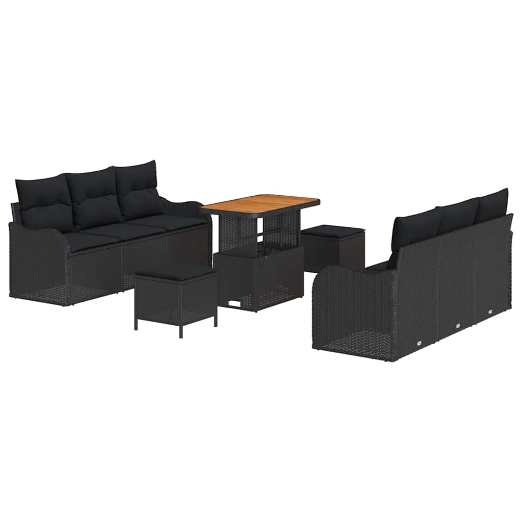 vidaXL Zestaw Sof na Ogród z poduszką z przechowywaniem 9 pcs Czarny