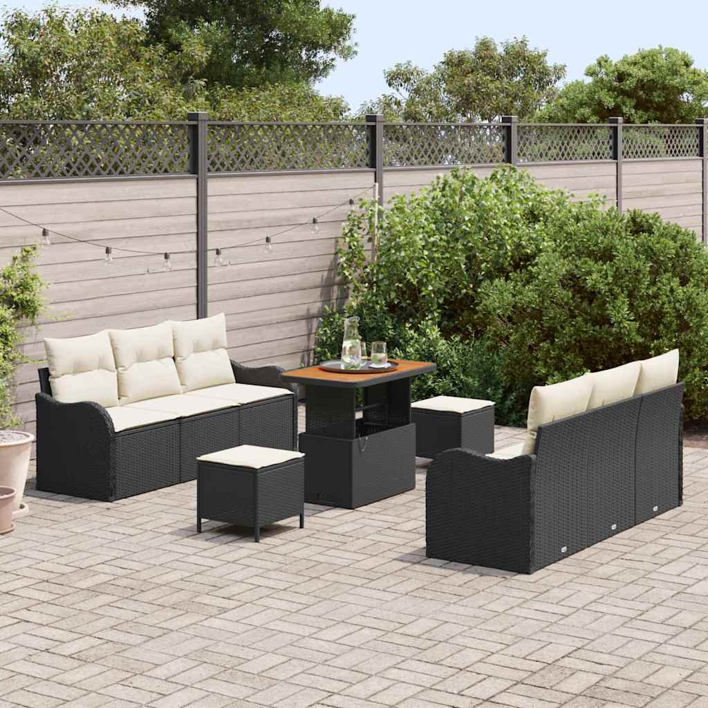 vidaXL Zestaw Sof na Ogród z poduszką 9 pcs Czarny i kremowy