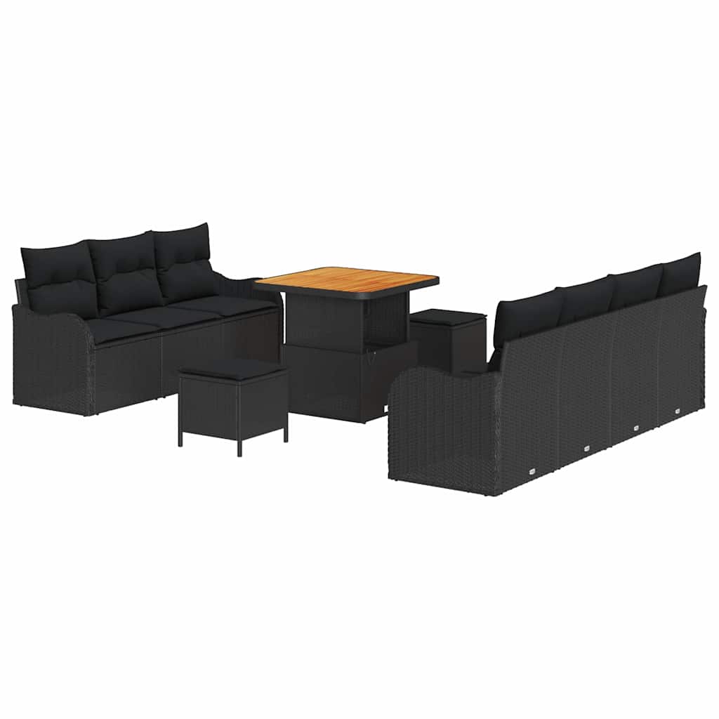 vidaXL Zestaw Sof na Ogród z poduszką z przechowywaniem 10 pcs Czarny