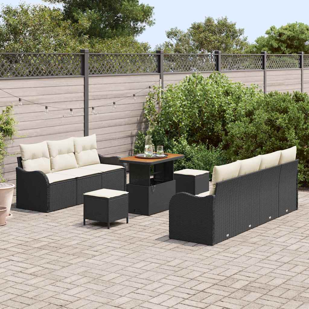 vidaXL Zestaw Sof na Ogród z poduszką 10 pcs Czarny i kremowy