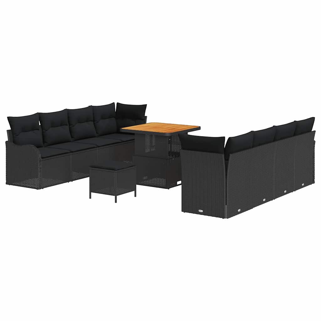 vidaXL Zestaw Sof na Ogród z poduszką z przechowywaniem 11 pcs Czarny