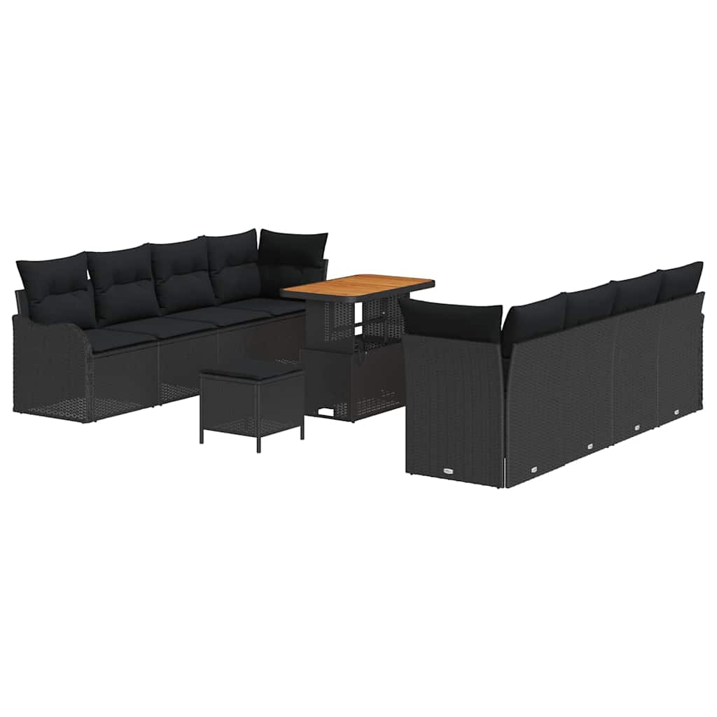 vidaXL Zestaw Sof na Ogród z poduszką z przechowywaniem 11 pcs Czarny