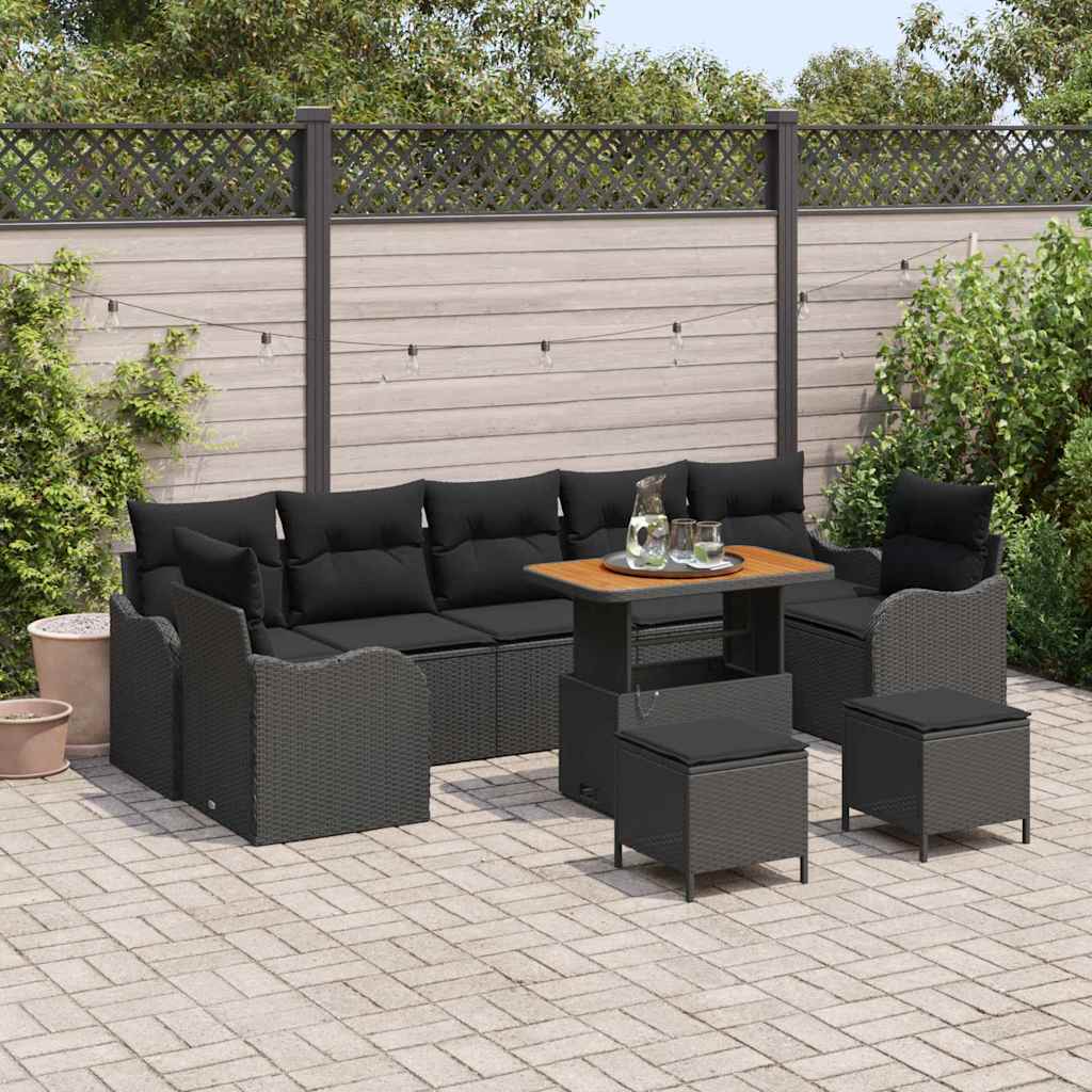 vidaXL Zestaw Sof na Ogród z poduszką z przechowywaniem 10 pcs Czarny