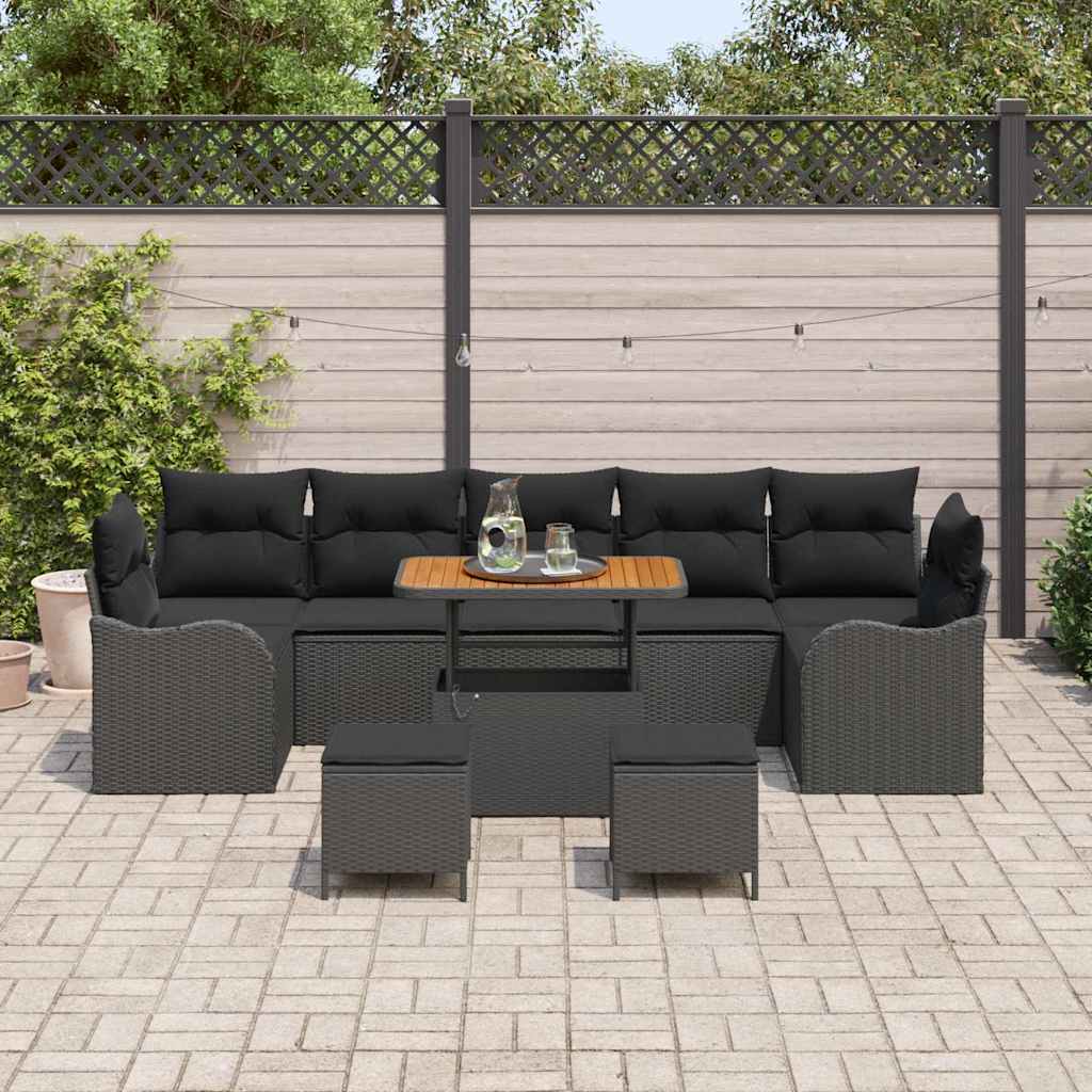 vidaXL Zestaw Sof na Ogród z poduszką z przechowywaniem 10 pcs Czarny