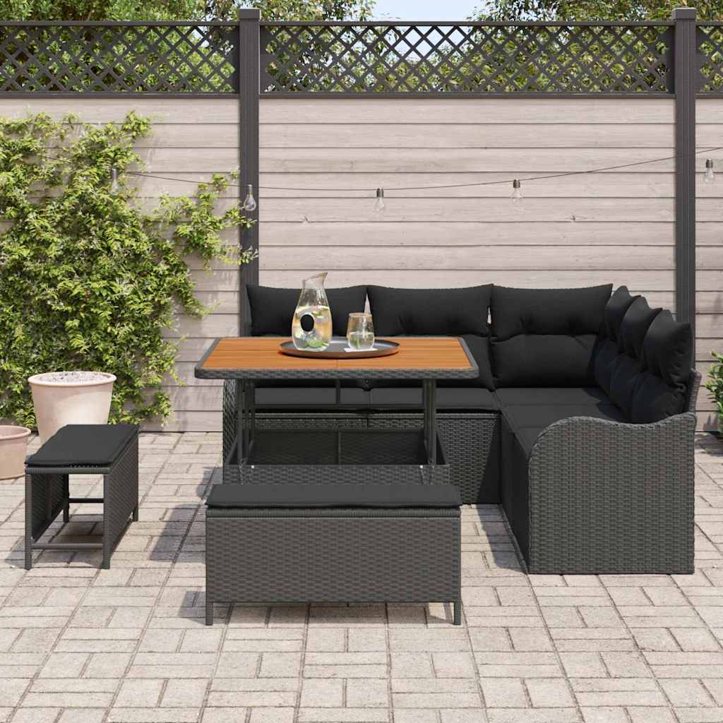 vidaXL Zestaw Sof na Ogród z poduszką z przechowywaniem 8 pcs Czarny