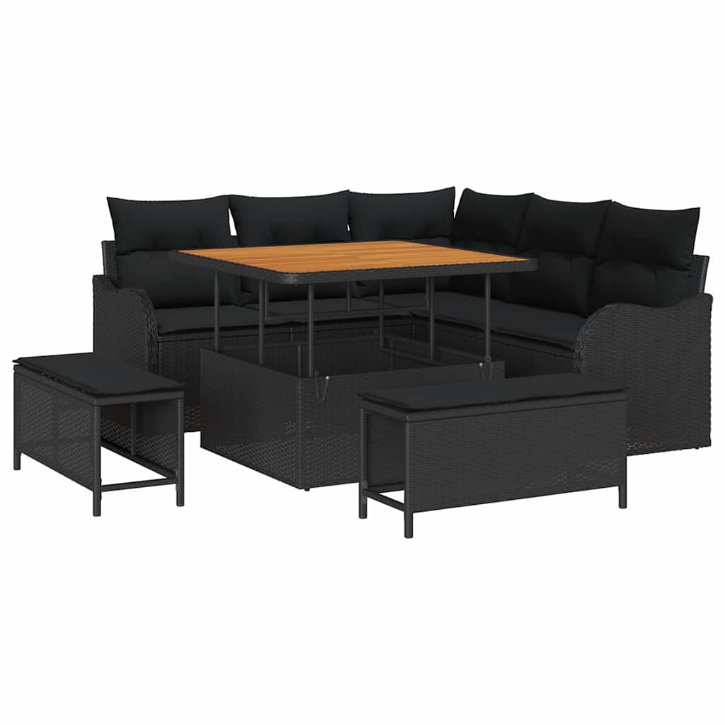 vidaXL Zestaw Sof na Ogród z poduszką z przechowywaniem 8 pcs Czarny