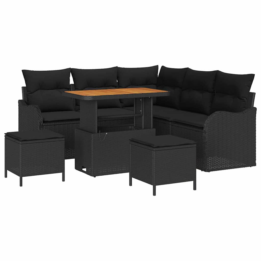 vidaXL Zestaw Sof na Ogród z poduszką z przechowywaniem 8 pcs Czarny