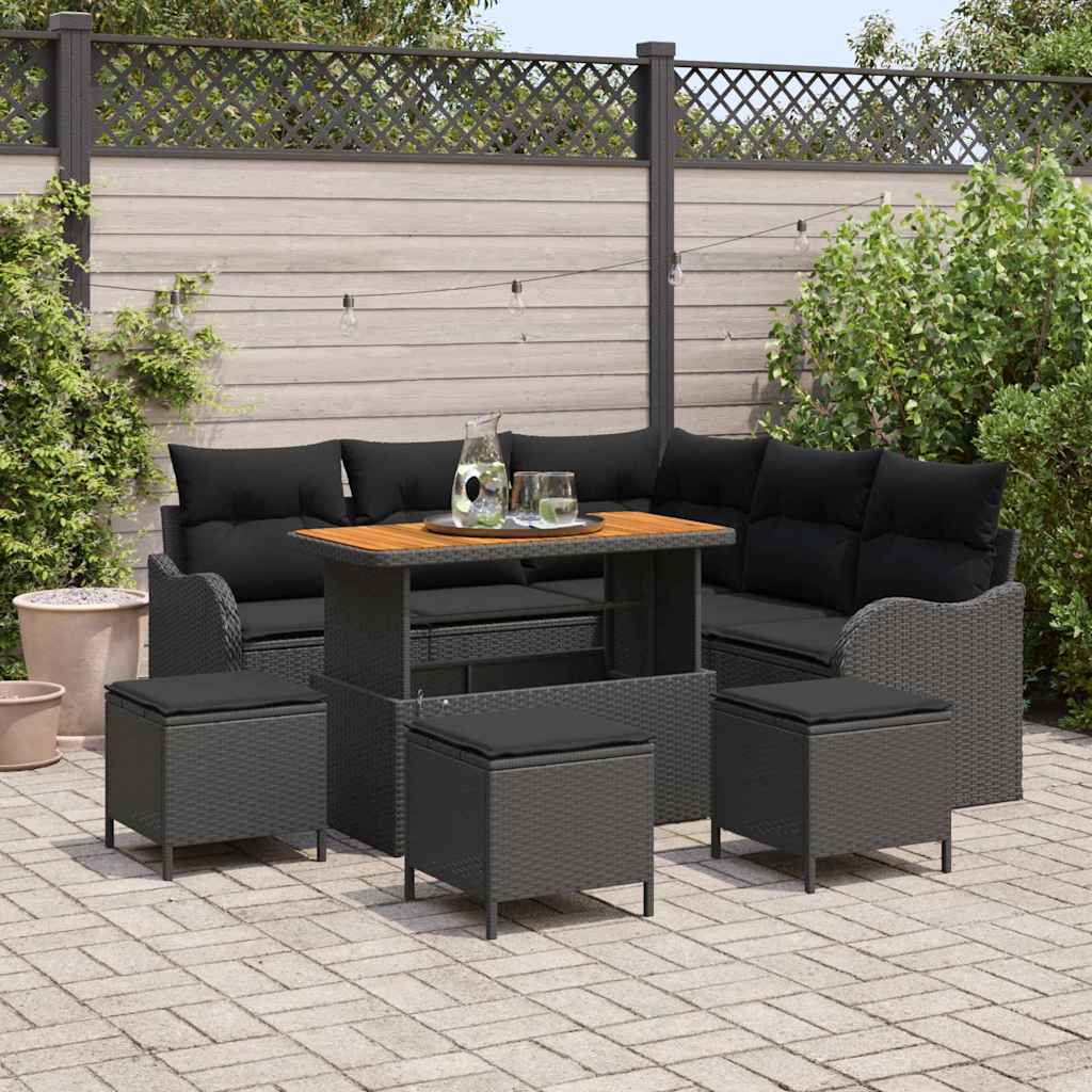 vidaXL Zestaw Sof na Ogród z poduszką z przechowywaniem 9 pcs Czarny