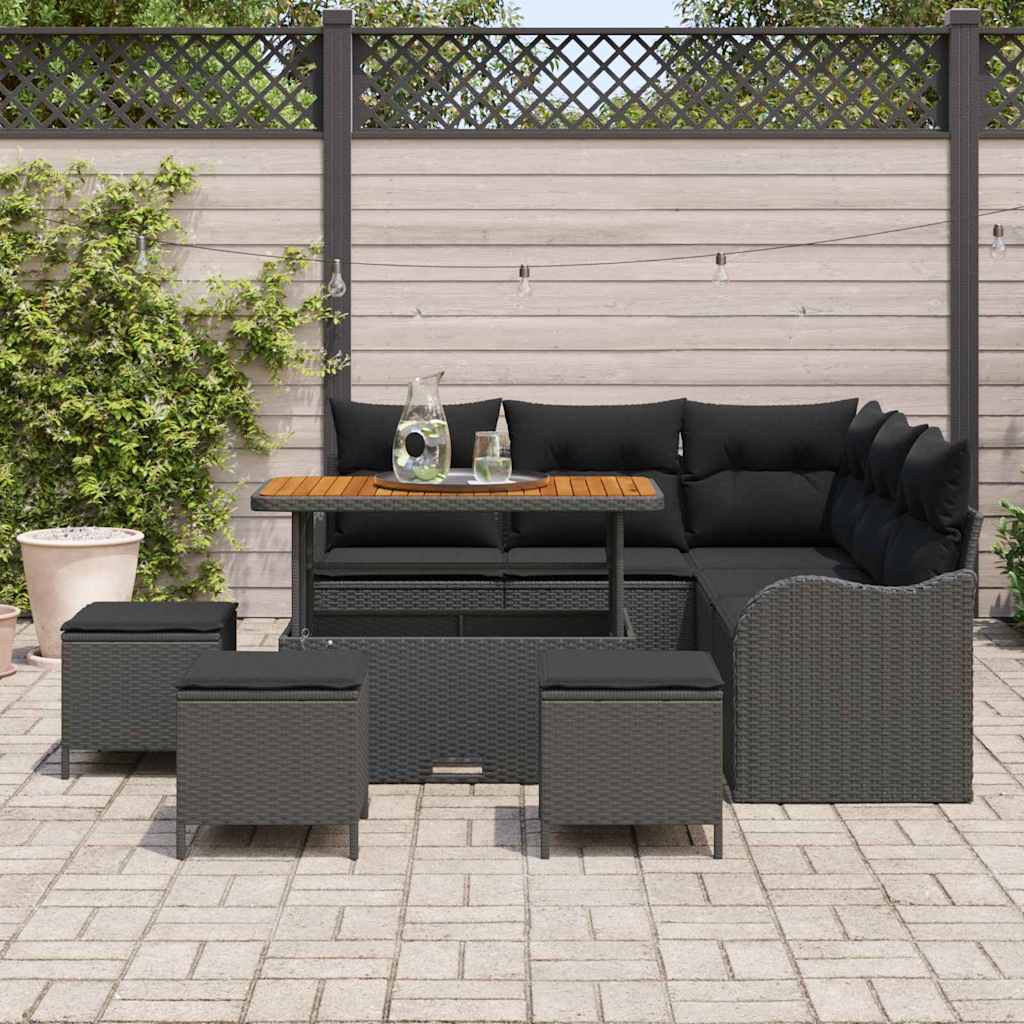 vidaXL Zestaw Sof na Ogród z poduszką z przechowywaniem 9 pcs Czarny