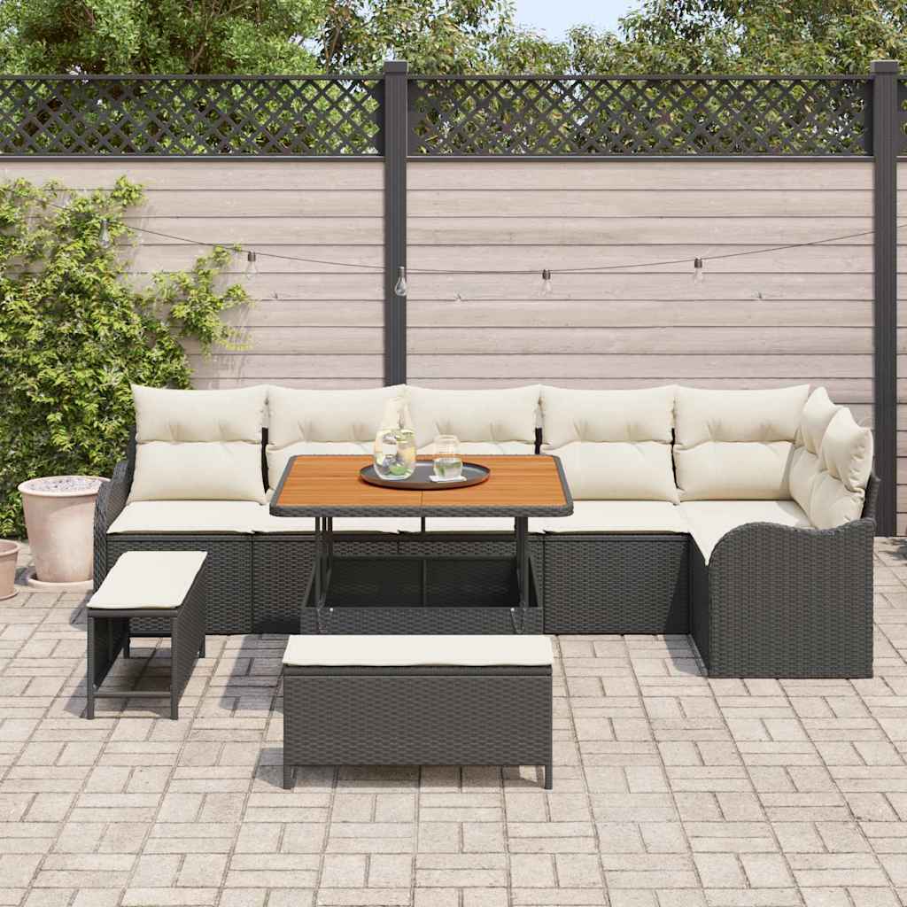 vidaXL Zestaw Sof na Ogród z poduszką 9 pcs Czarny i kremowy