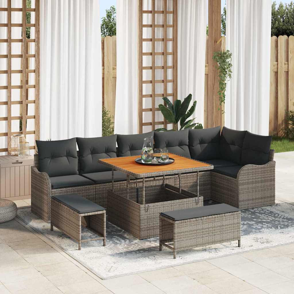 vidaXL Zestaw Sof na Ogród z poduszką z przechowywaniem 9 pcs Szary
