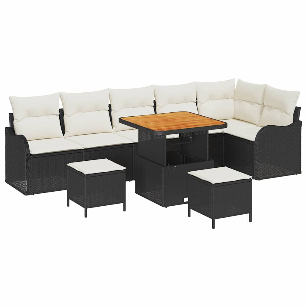 vidaXL Zestaw Sof na Ogród z poduszką 9 pcs Czarny i kremowy