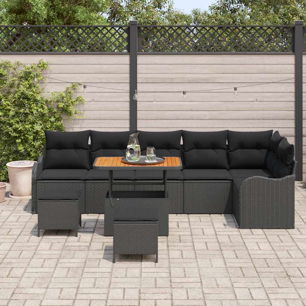 vidaXL Zestaw Sof na Ogród z poduszką z przechowywaniem 9 pcs Czarny