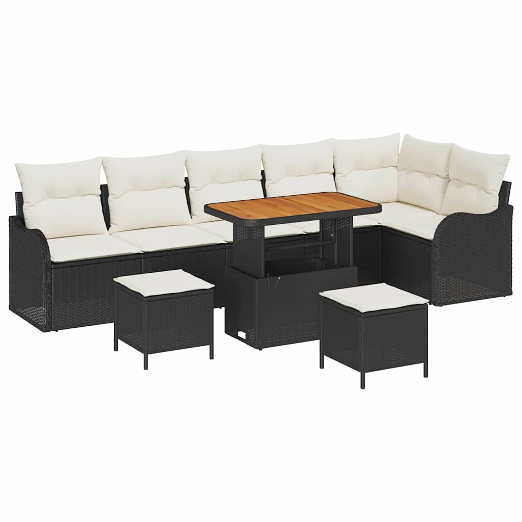 vidaXL Zestaw Sof na Ogród z poduszką 9 pcs Czarny i kremowy