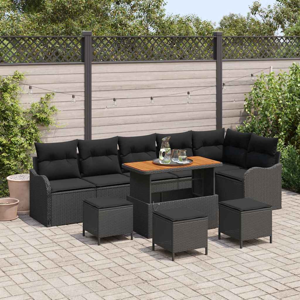 vidaXL Zestaw Sof na Ogród z poduszką z przechowywaniem 10 pcs Czarny