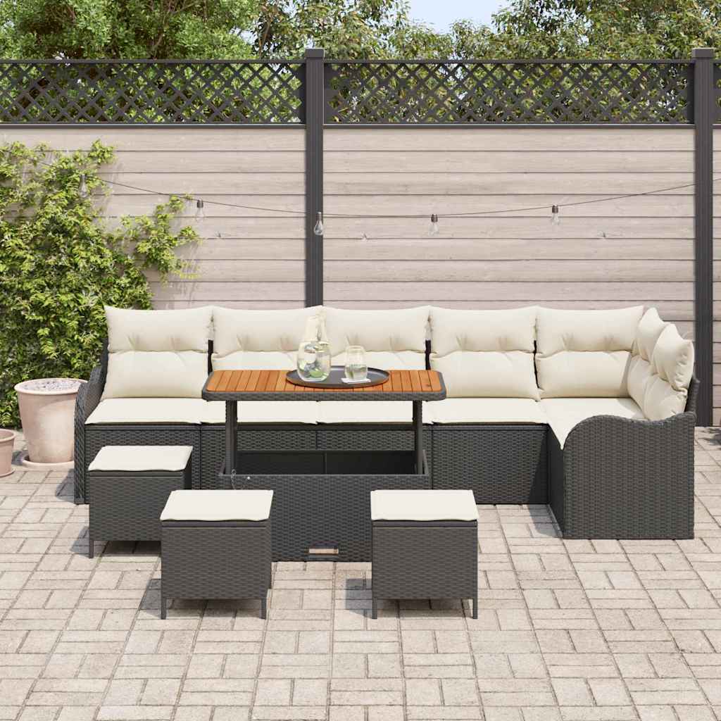 vidaXL Zestaw Sof na Ogród z poduszką 10 pcs Czarny i kremowy
