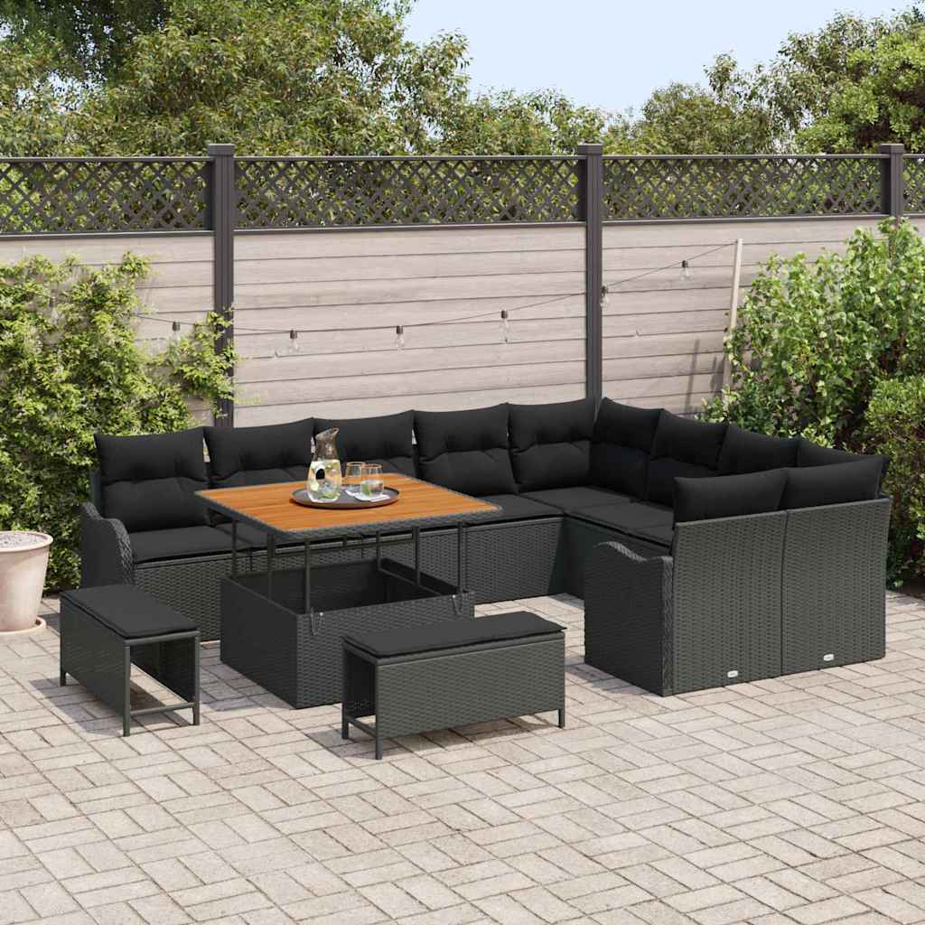 vidaXL Zestaw Sof na Ogród z poduszką z przechowywaniem 12 pcs Czarny