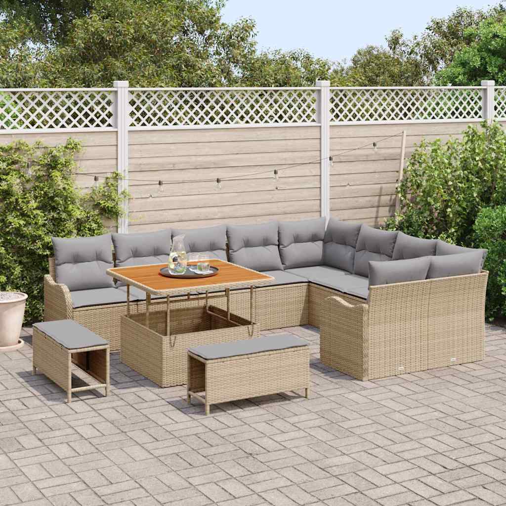 vidaXL Zestaw Sof na Ogród z poduszką 12 pcs Beżowy i jasnoszary