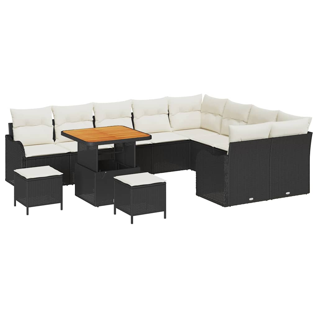 vidaXL Zestaw Sof na Ogród z poduszką 12 pcs Czarny i kremowy