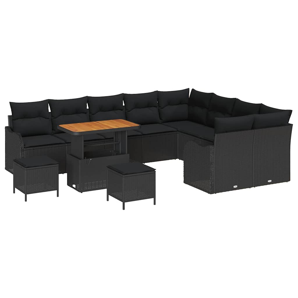vidaXL Zestaw Sof na Ogród z poduszką z przechowywaniem 12 pcs Czarny