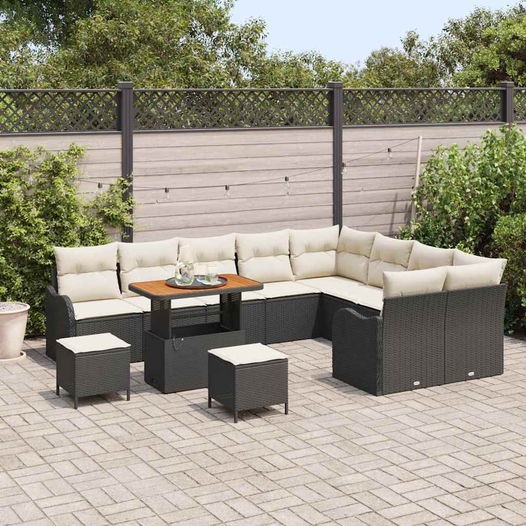 vidaXL Zestaw Sof na Ogród z poduszką 12 pcs Czarny i kremowy