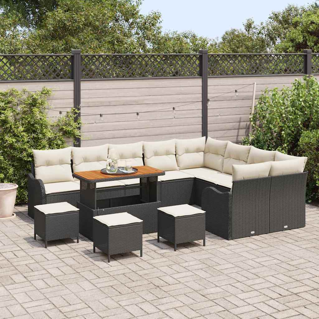 vidaXL Zestaw Sof na Ogród z poduszką 13 pcs Czarny i kremowy