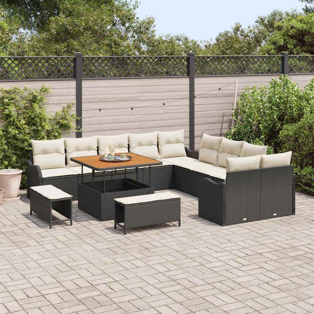 vidaXL Zestaw Sof na Ogród z poduszką 13 pcs Czarny i kremowy