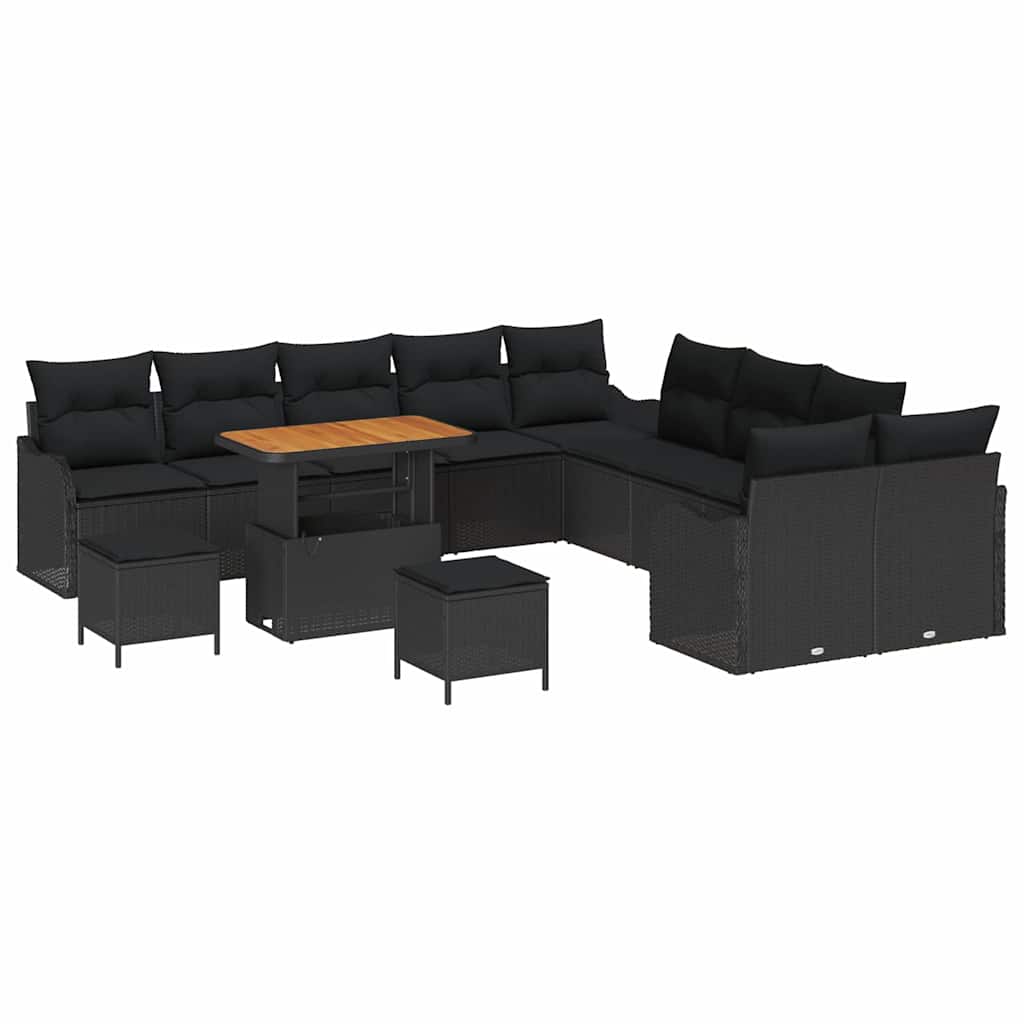 vidaXL Zestaw Sof na Ogród z poduszką z przechowywaniem 13 pcs Czarny