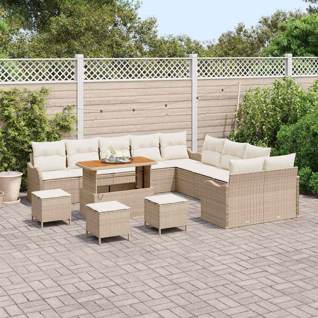 vidaXL Zestaw Sof na Ogród z poduszką 14 pcs Beżowy i kremowy