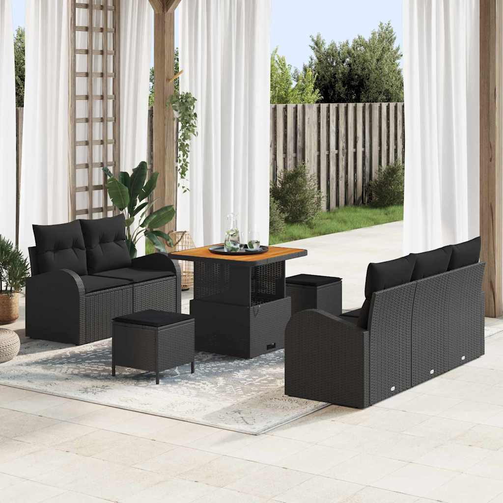 vidaXL Zestaw Sof na Ogród z poduszką z przechowywaniem 8 pcs Czarny